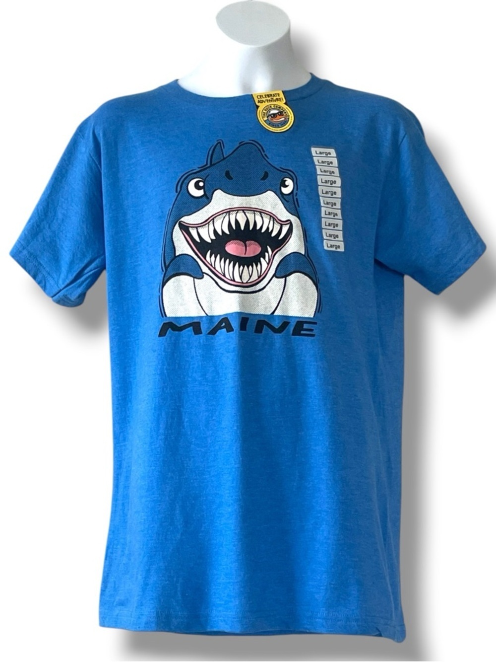Duck Co Maine Shark Graphic Tee Blue Fun Novelty T-Shirt Casual Streetwear